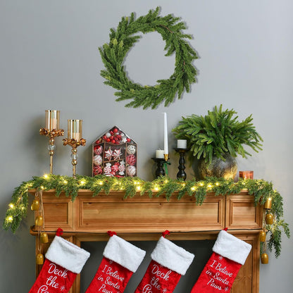 Skiennix 6.2FT Christmas Garland - Lush Greenery with Lights | Real Touch Cedar & Soft Pine Branches for Indoor/Outdoor Decor