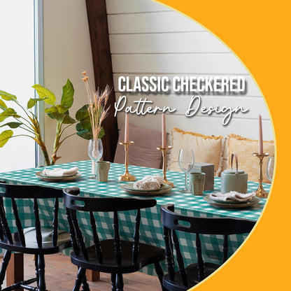 Skiennix Picnic Table Cover - Premium Teal & White Checkered Plastic Tablecloth - 54" x 108" Rectangle