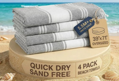 LANE LINEN Turkish Beach Towels Set of 4 - Oversized Beach Towel 39"x71", Durable Sand Proof Towel, Absorbent & Quick Dry, Perfect for Pool or Travel – Alloy