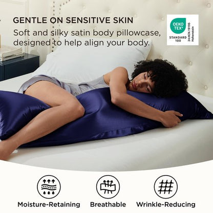 Bedsure Body Pillow Cover 20x54 Inches - Navy Satin Similar to Silk Pillowcase for Hair and Skin, Cooling and Silky Long Body Pillow Pillowcase for Adults with Envelope Closure, Gifts for Women Men