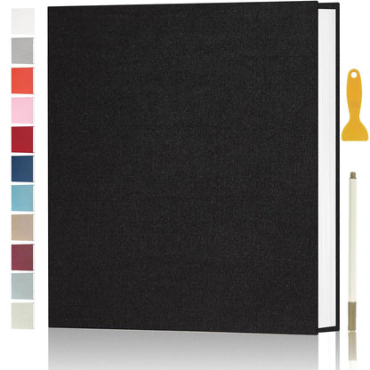 Photo Album Self Adhesive Pages for 4x6 5x7 8x10 Pictures Scrapbook Magnetic Photo Albums with Sticky Pages Books with A Metallic Pen for Baby Wedding Family 13.2x12.8 Black 60 Pages