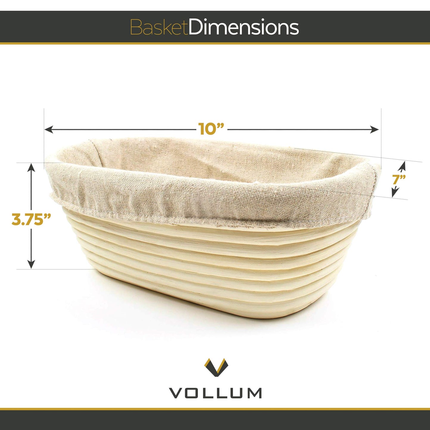 Vollum Bread Proofing Basket Banneton Baking Supplies for Beginners & Professional Bakers, Handwoven Rattan Cane Bread Maker for Artisan Breads, 10 x 7 x 3.75 Inch, 1-Pound Oval Brotform