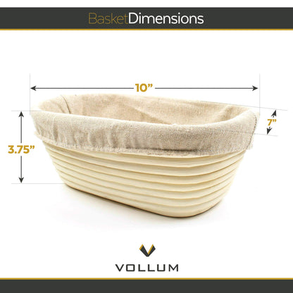 Vollum Bread Proofing Basket Banneton Baking Supplies for Beginners & Professional Bakers, Handwoven Rattan Cane Bread Maker for Artisan Breads, 10 x 7 x 3.75 Inch, 1-Pound Oval Brotform