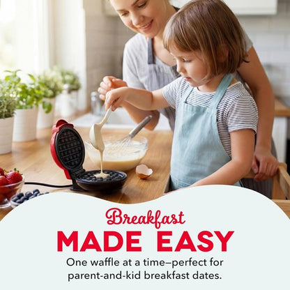 Dash Mini Waffle Maker - Compact Electric Iron for Creative Treats - Nonstick & Easy to Clean - Red