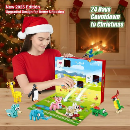 Animal Advent Calendar Building Set 2025 - 24 Creative 3-in-1 Animal Packs & 72 Figures | Perfect Christmas Gift for Kids 6+