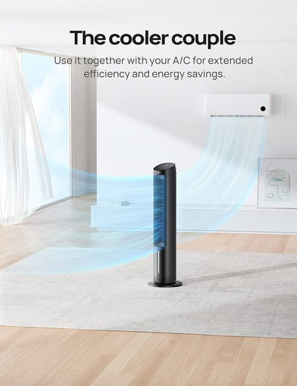 DREO 40" Tower Fan - Evaporative Air Cooler with Remote Control, 80° Oscillation & 4 Speed Settings - Black