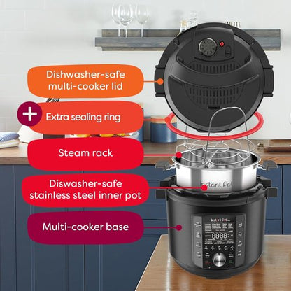 Instant Pot Pro 10-in-1 Pressure Cooker - Versatile Slow Cooker & Steamer | 6 Quart, Black, 800+ Recipes