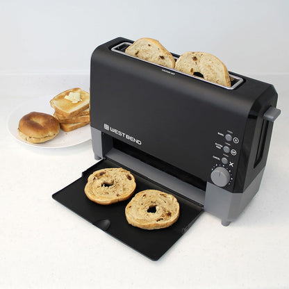 West Bend QuikServe Toaster - 2-Slice Wide-Slot Design with Bagel & Gluten-Free Settings | Fast Toasting, Black