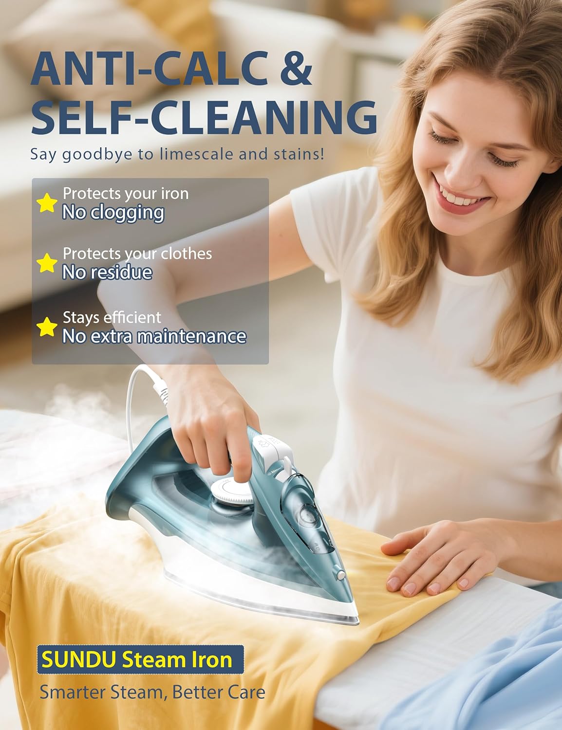 Skiennix Steam Iron - 1500W Ceramic Soleplate, Rapid Heating, Self-Cleaning, Auto-Off | Green