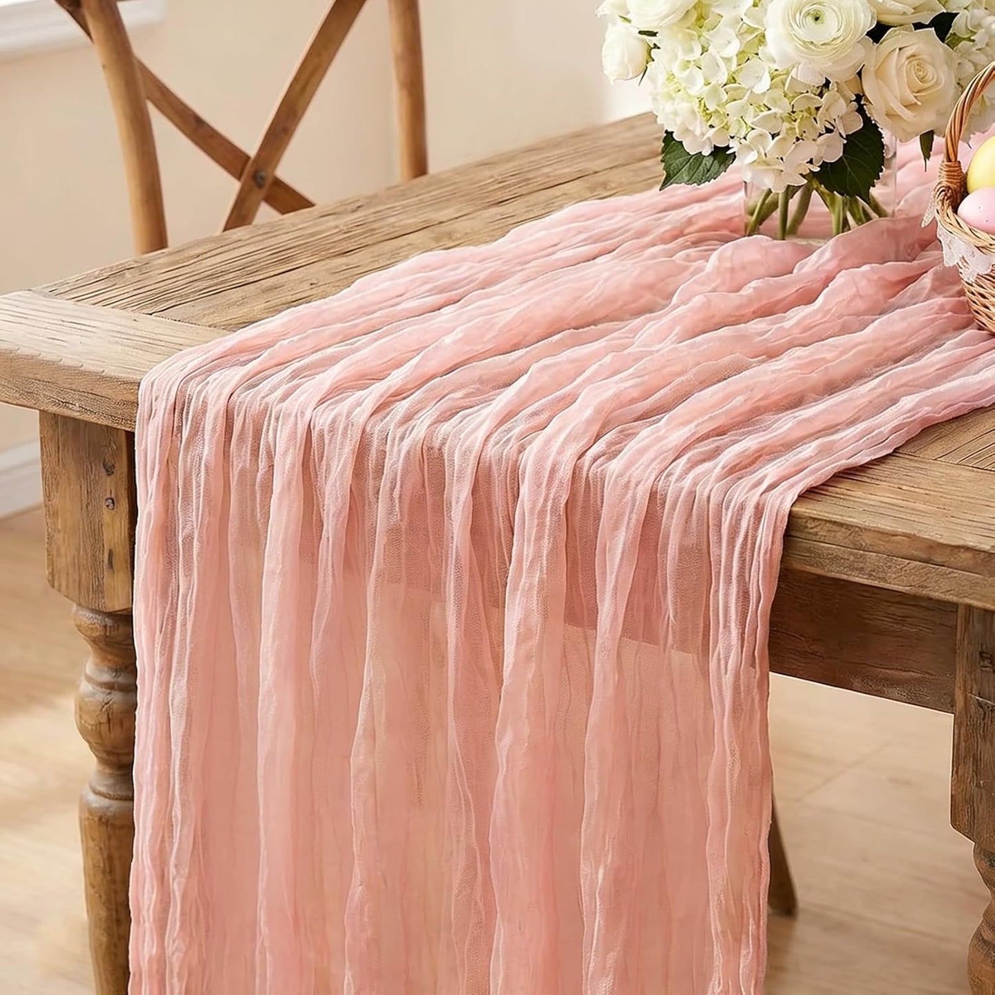 Skiennix Pink Cheesecloth Table Runner - 10FT Dusty Pink Boho Style for Weddings & Events