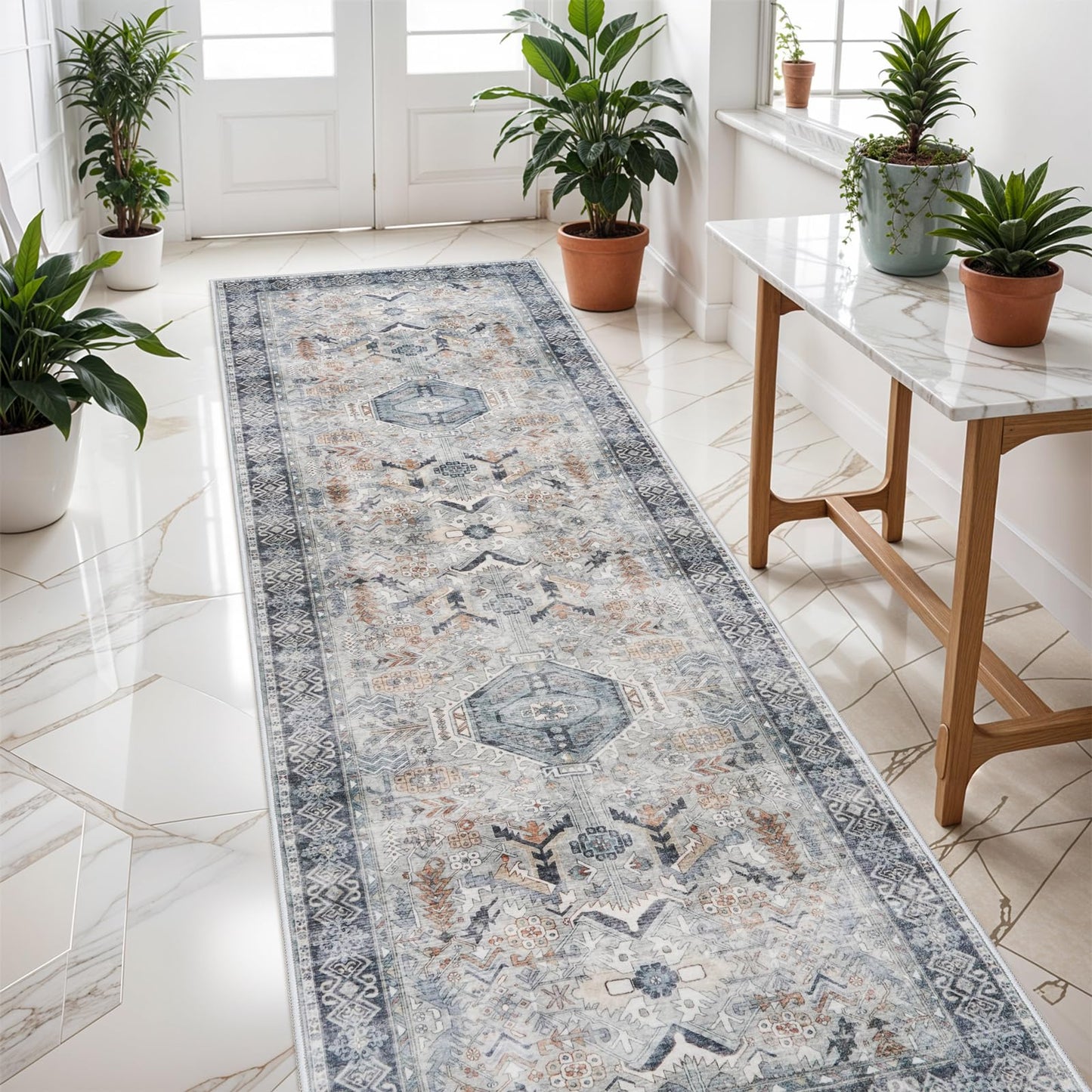 Washable Kitchen 3x8 Runner Rug - 3x8 Hallway Rug Distressed Mats Non-Slip Soft Room Floor Carpet for Dining Room (Grey, 3x8)