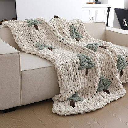 Green Christmas Tree Chunky Knit Throw Blanket 50x60in - Handcrafted Xmas Tree Pattern (Variation: Green+Christmas Tree)