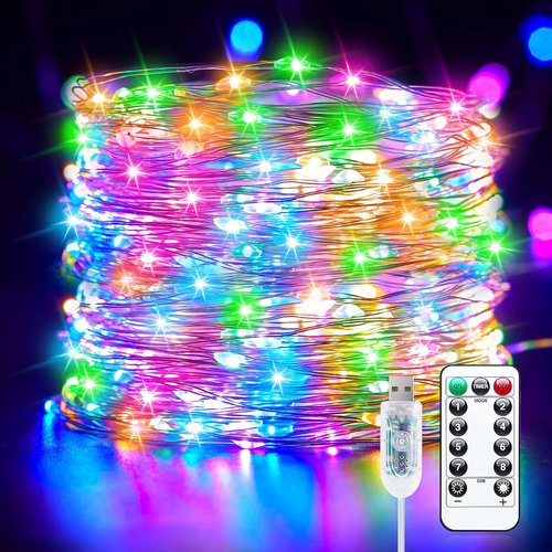 Fairy Lights | 33FT 100LED USB Twinkle String Lights with Timer & Remote - Multicolor for Indoor Christmas Decor