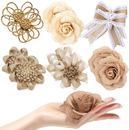 Skiennix 12PCS Large Burlap Flowers - Handmade Jute Roses for Wedding & Party Decorations | 3.15 in