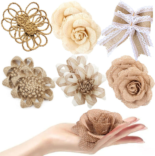 Skiennix 12PCS Large Burlap Flowers - Handmade Jute Roses for Wedding & Party Decorations | 3.15 in