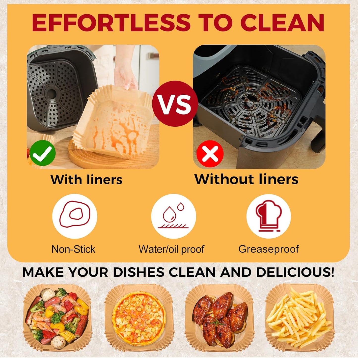 Air Fryer Liners - 100 Pcs Non-Stick Oilproof Parchment Paper for 1-3 QT Air Fryers | 4.7-Inch Square