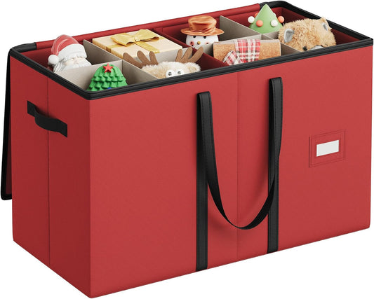 SONGMICS Christmas Figurine Storage Box - Organize 15-Inch Figurines & Nutcrackers | Adjustable Dividers, 8 Slots, Cherry Red