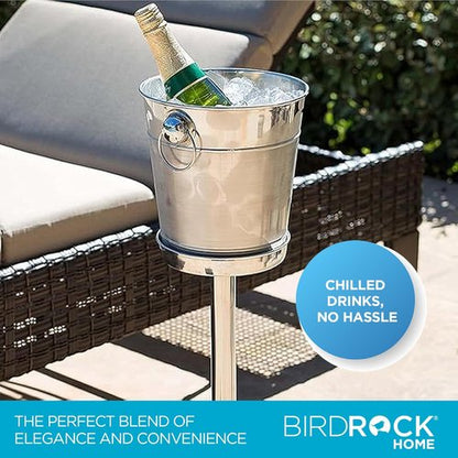 BIRDROCK HOME 18/8 Stainless Steel Champagne Bucket with Stand | Wine Chiller for Parties | 32in Free Standing Ice Holder | Outdoor Indoor Use
