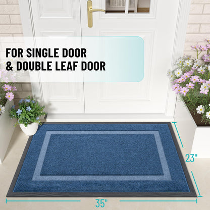 OLANLY Indoor Outdoor Front Door Mat - Waterproof All-Season Doormat, Sturdy Rubber, Easy Clean | 35x23, Light Blue
