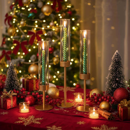POKINE Tall Candle Holders - Set of 3 Hurricane Glass Taper Holders for Weddings & Parties