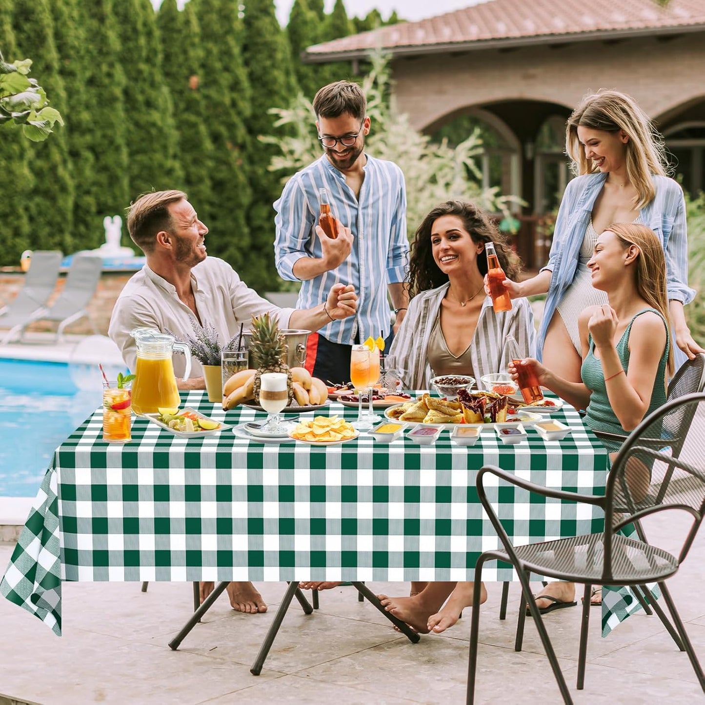 Regine Switzerland Disposable Green Gingham Tablecloths - Waterproof Checkered Design | 54" x 108" for Parties & Picnics