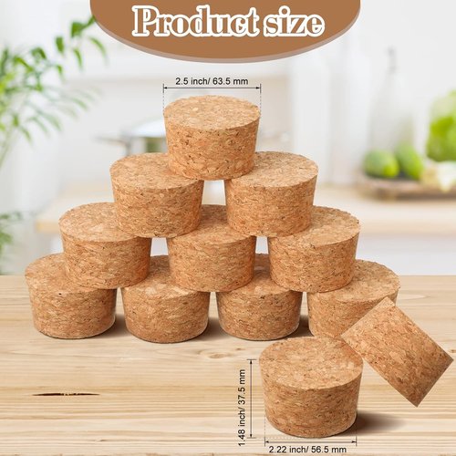 Hoteam 12 Pieces Large Tapered Cork Stoppers Soft Wine Plugs Lids Big Round Bottle Corks for Crafts Replacement Jars Bottles, 2.5 x 2.22 x 1.48 Inch