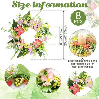 Jexine Floral Wreaths - 8-Piece Mini Candle Ring Set for Wedding & Home Decor | All Seasons