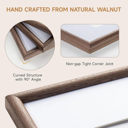 11x14 Picture Frame Set of 3 - Solid Walnut Wood Picture Frames with HD Tempered Glass, Handcrafted Rounded Corner 11 x 14 Wooden Frame Matted to 8x10 Photos, Horizontal or Vertical Wall Display