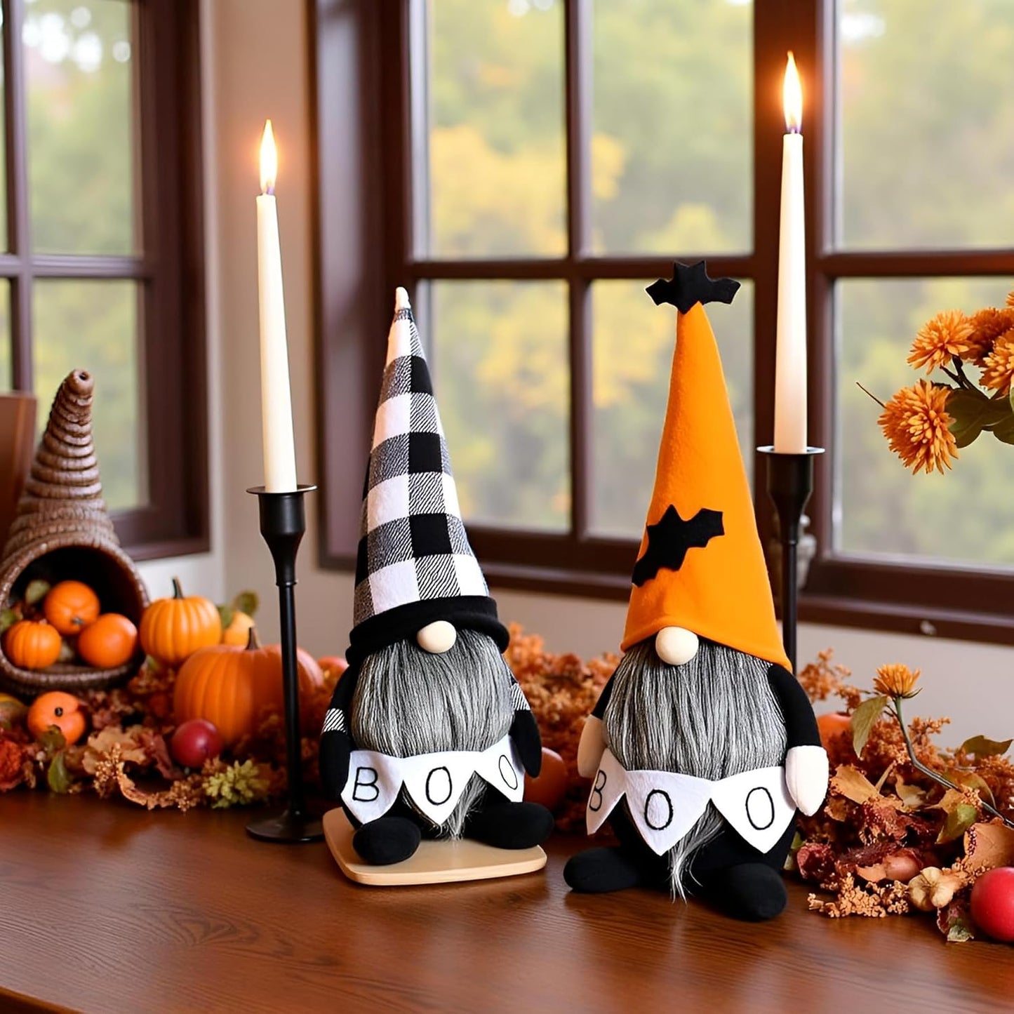Skiennix Halloween Gnomes Decoration - 10.6'' Plush Boo & Bat Figures | Adorable Home Decor for Parties & Gifts