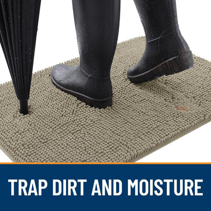 OLANLY Dog Door Mat - Absorbent Non-Slip Chenille Mat for Muddy Paws | 48x30 Warm Taupe