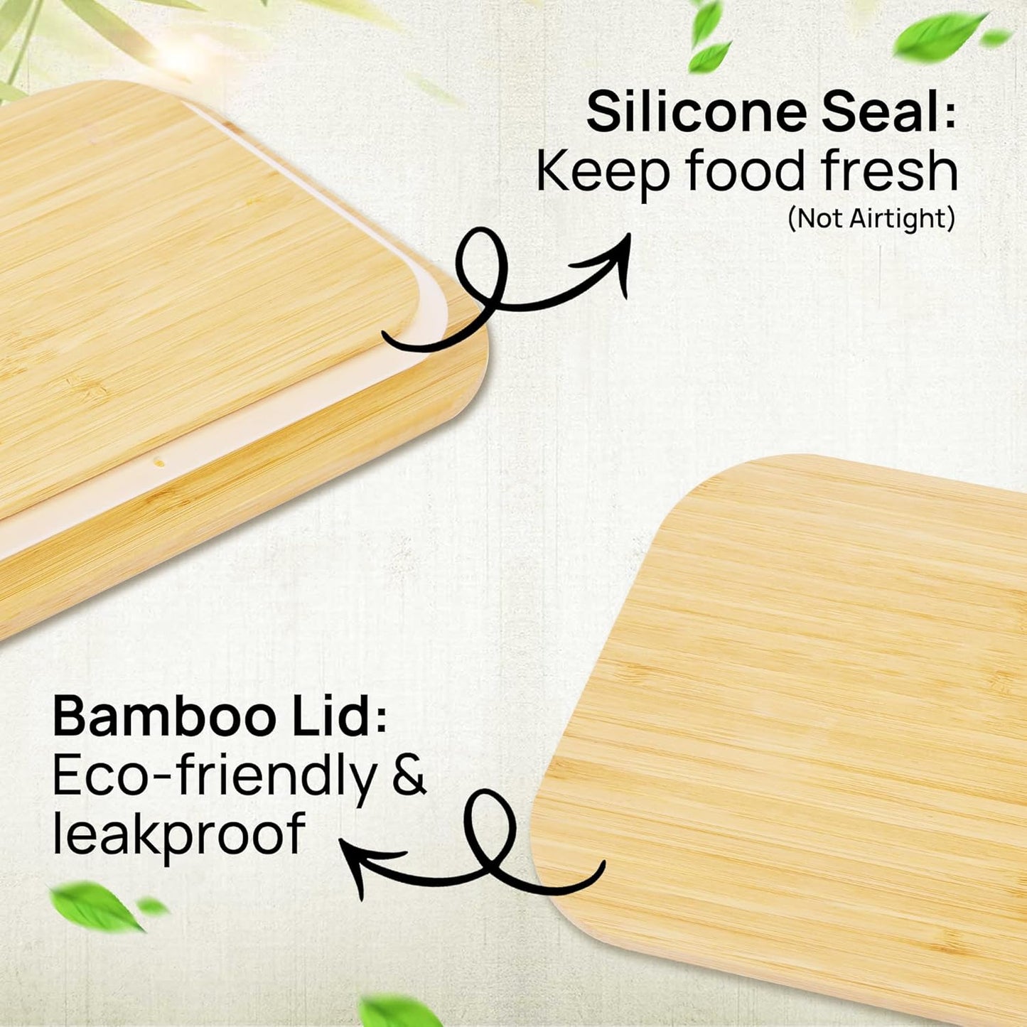 Vtopmart Glass Food Storage Containers - 4 Pack with Bamboo Lids | Microwave, Oven, Freezer Safe, BPA Free