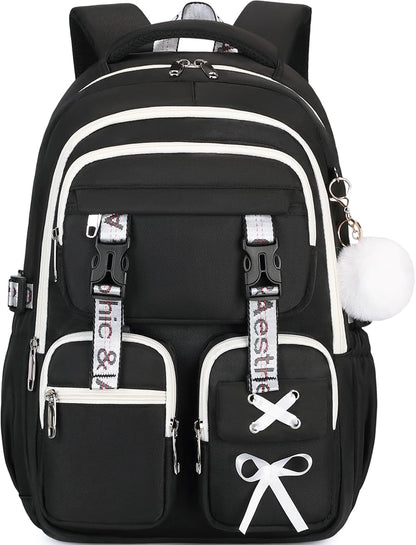Gothic School Backpack for Girls with USB Ports - Black