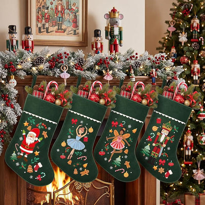 Christmas Stockings 18 Inch Set of 7 — Personalized Nutcracker Green Theme (Variation: 7+Green Fairy Tale)