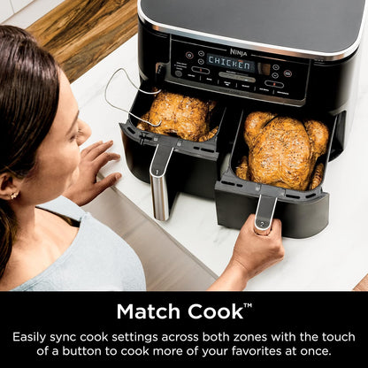 Ninja DZ550 Foodi 10 QT XL Air Fryer - 6-in-1 DualZone with Smart Cook Thermometer & 2 Baskets, Grey