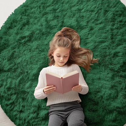 OLANLY Dark Green Round Area Rug - Soft, Fluffy, Machine Washable 5 ft Circle Carpet for Bedrooms & Living Rooms