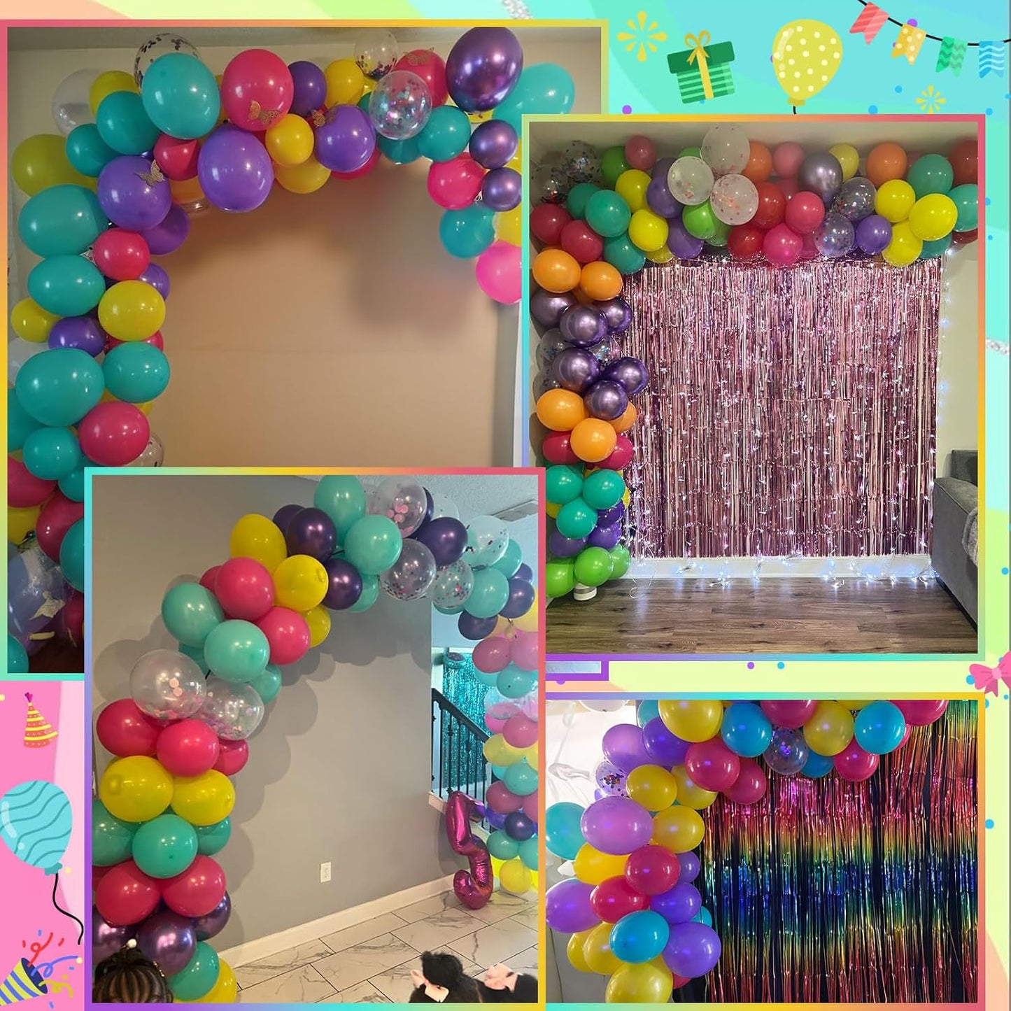 Skiennix 12-Inch Hot Pink, Purple & Teal Balloons - 60 Pcs Metallic Confetti for Kids' Birthday & Baby Shower Party Decor
