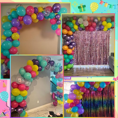 Pink Blue Purple Balloon, 60 Pcs 12 Inches Hot Pink Metallic Purple Teal Yellow Balloons Confetti Balloons for Kids Magic Theme Birthday Decoration Baby Shower Engagement Party Supplies