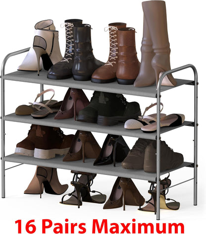 Simple Houseware 3-Tier Shoe Rack - Space-Saving Organizer for 9-16 Pairs, Sturdy Metal Frame, Grey