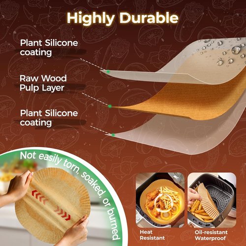 Air Fryer Liners - 150 Pcs Unbleached Parchment Paper | Non-Stick & Waterproof for 5-8 QT Baskets