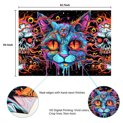 Uspring Trippy Blacklight Skull Tapestry Gothic Cat Skeleton Tapestries Hippie Eyes Tapestry UV Large Tapestry Psychedelic Wall Tapestry Hanging for Bedroom (59.1 x 82.7 inches)