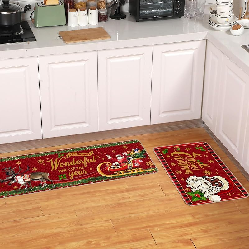 Santa Black Kitchen Rugs 2-Piece Set 17x29 & 17x47 Inches