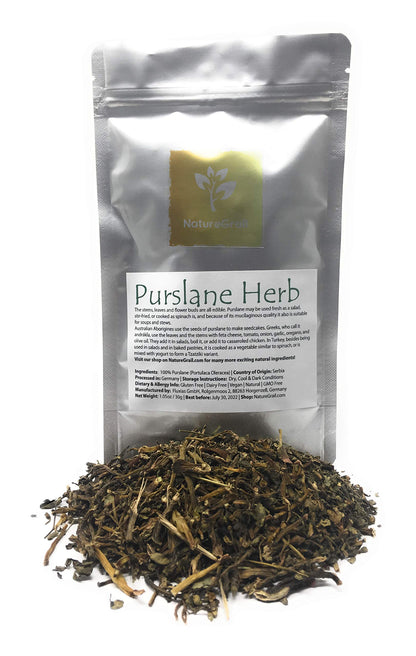 Purslane Herb - Dried And Cut Vegetable Similar To Spinach - Mix It With Yogurt To Make Tzatziki - Ingredients: 100% Purslane (Portulaca Oleracea) - Kosher, Halal, Natural - Net Weight: 1.05oz / 30g