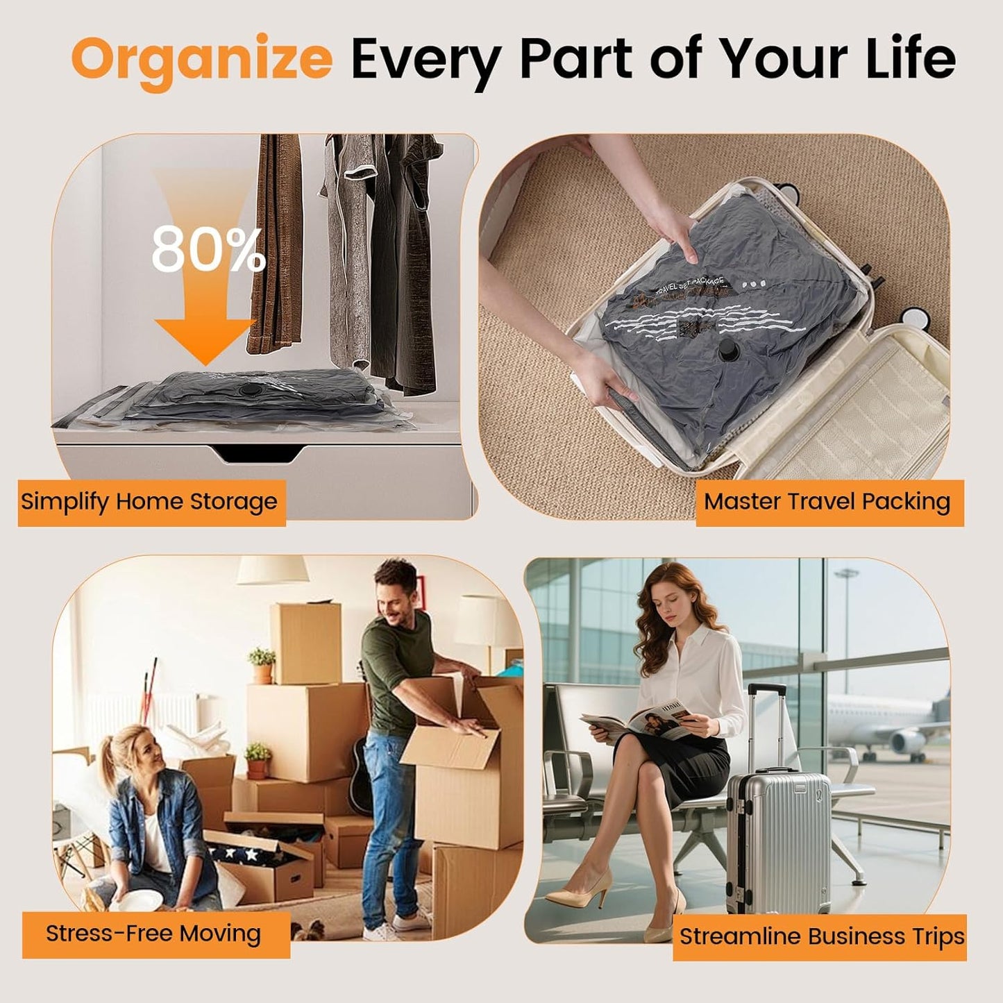 Rechargeable Wireless Vacuum Storage Bags by [Brand Name] - 10 Pack Multi-Size Space-Saving Organizer for Travel & Home