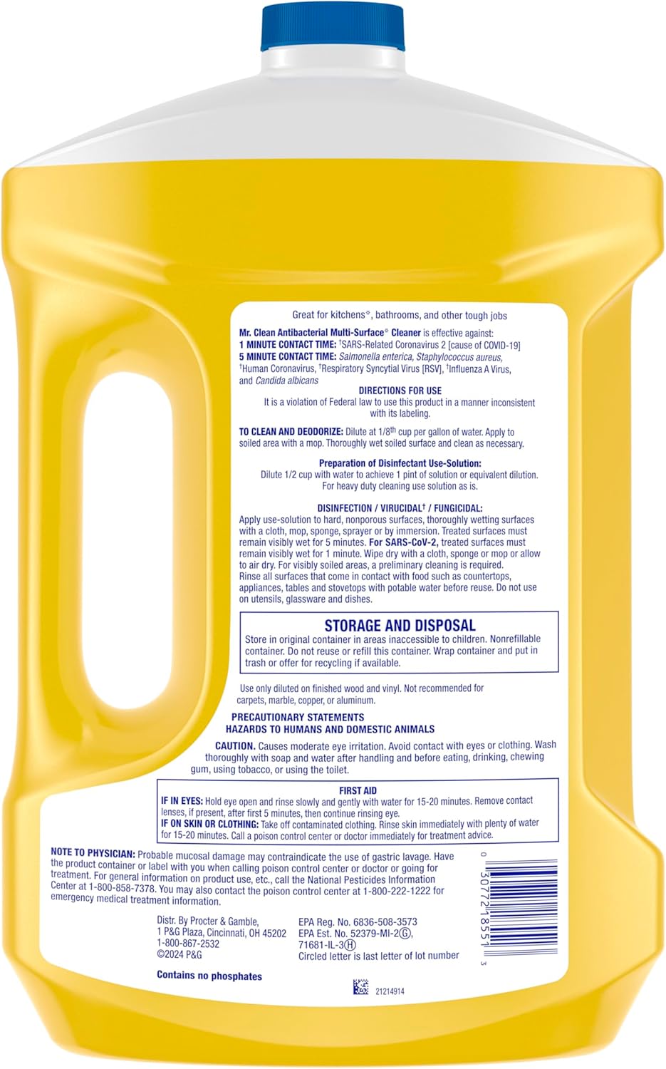 Mr. Clean Antibacterial All-Purpose Cleaner - Multi-Surface Cleaning Liquid, Lemon Scent, 99oz
