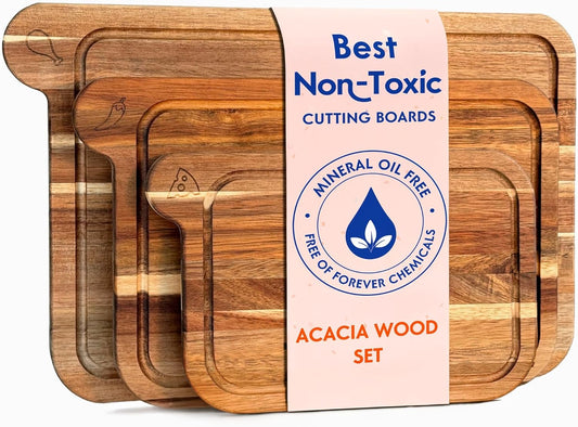 Ziruma Non-Toxic Cutting Board Set | FSC Acacia Wood - 3 Durable Chopping Boards for Kitchen Use