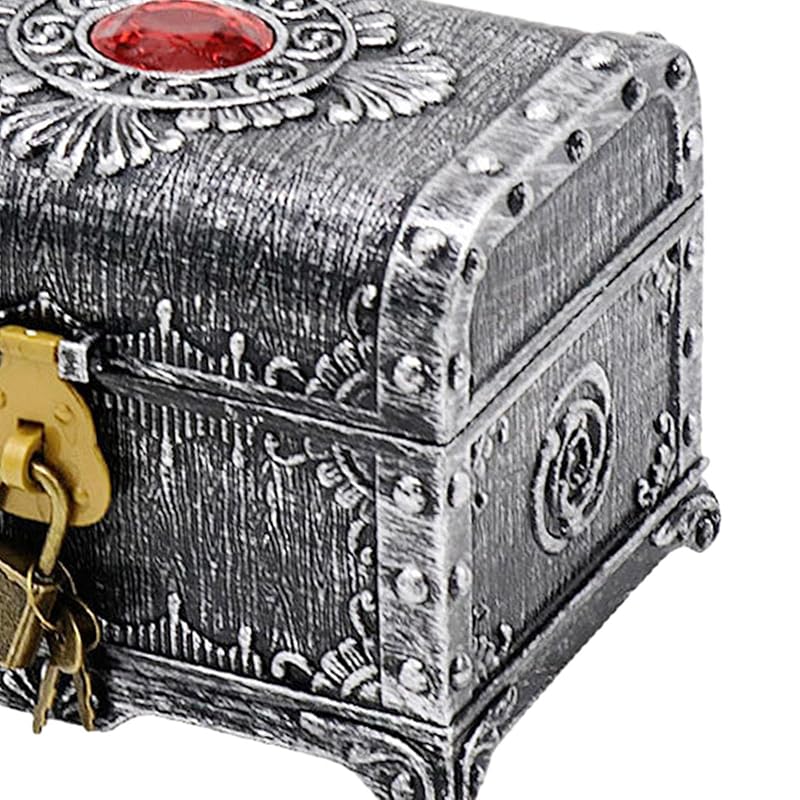 Ancient Silver Pirate Treasure Box with Lock - Kids Jewelry Storage Chest 14x11x10.5 cm