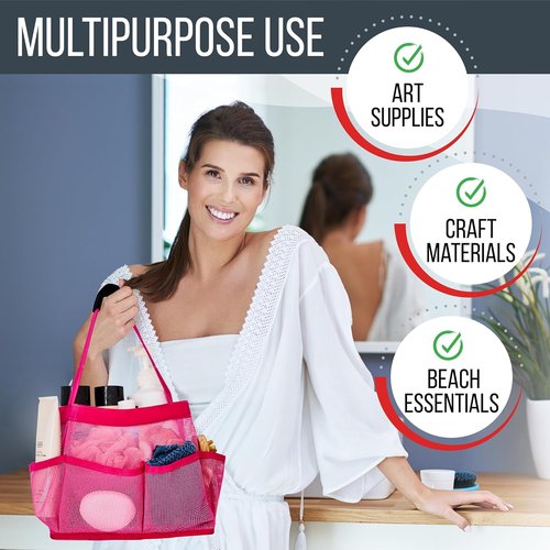 Masirs Shower Caddy - 9 Pocket Portable Bathroom Organizer Tote for Travel & Gym | Collapsible Pink Design
