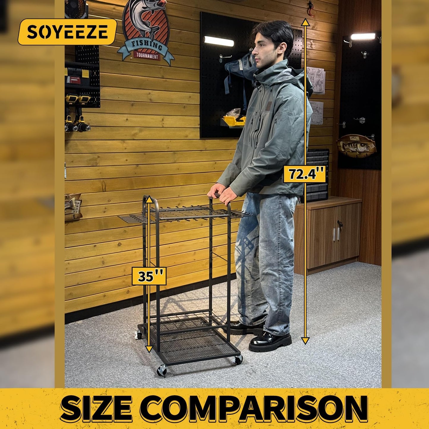 SOYEEZE Garden Tool Organizer - Heavy-Duty 3-Tier Tool Rack with Lockable Wheels | Holds 35 Tools
