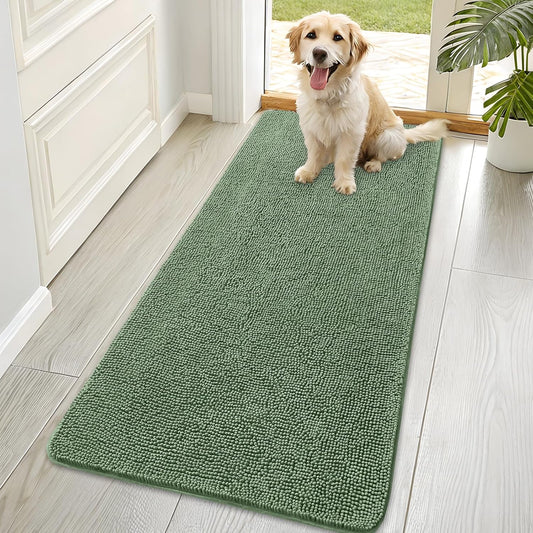 OLANLY Dog Door Mat - Absorbent Non-Slip Washable Doormat for Muddy Paws | 70x35 Olive Green