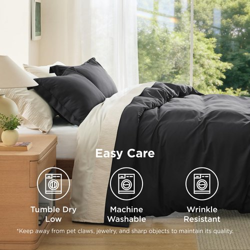 Bedsure Duvet Cover King Size - Soft Double Brushed Bedding Set for Kids & Adults, Zipper Closure, 3 Pieces, Includes 1 Duvet Cover (104"x90") & 2 Pillow Shams, NO Comforter, Black